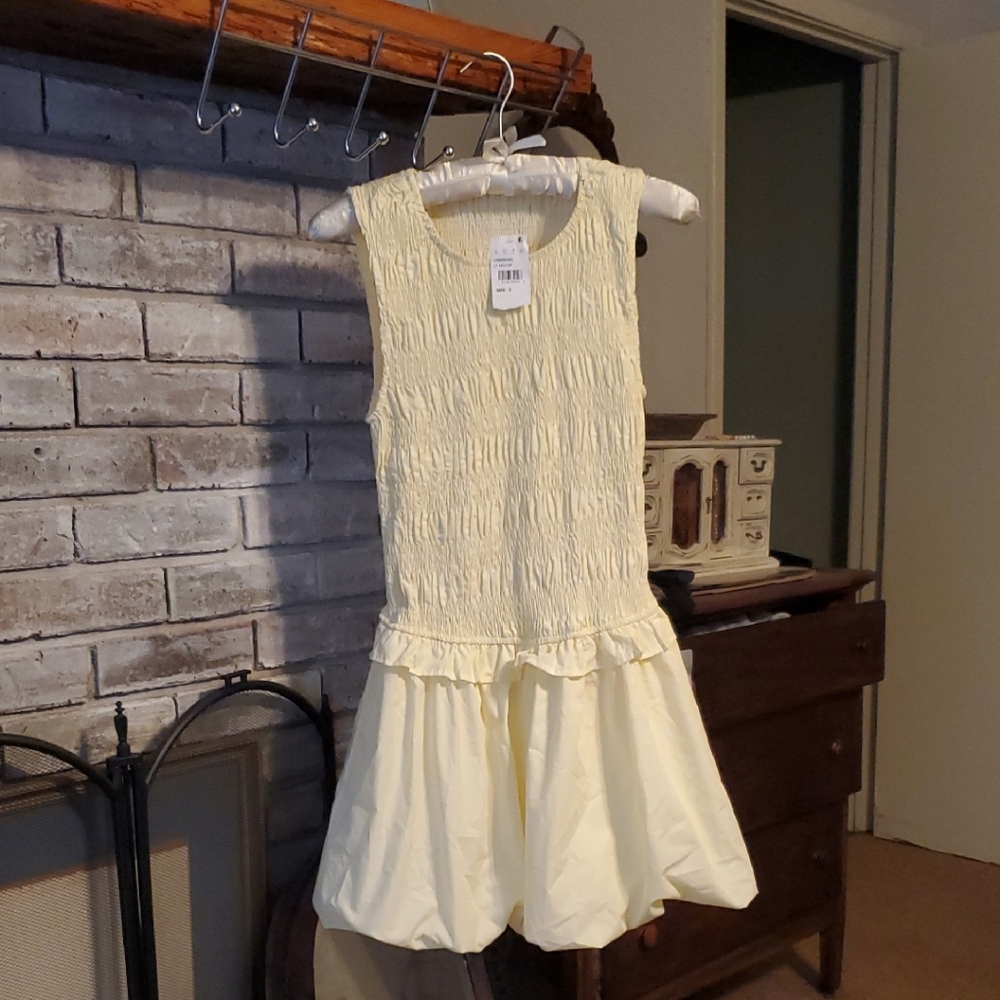 Lush Soft Yellow Textured Mini Dress